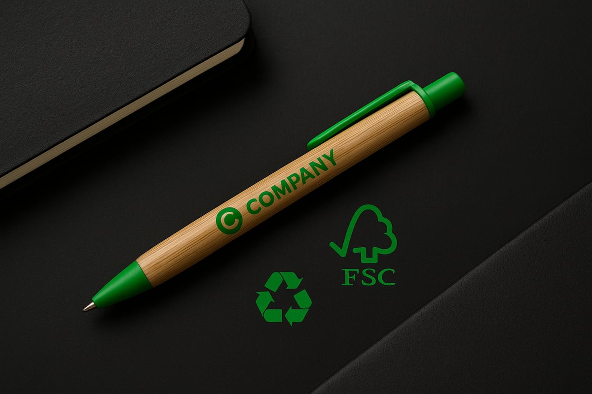 Kynä yrityksen logolla osana vastuullista brändäystä