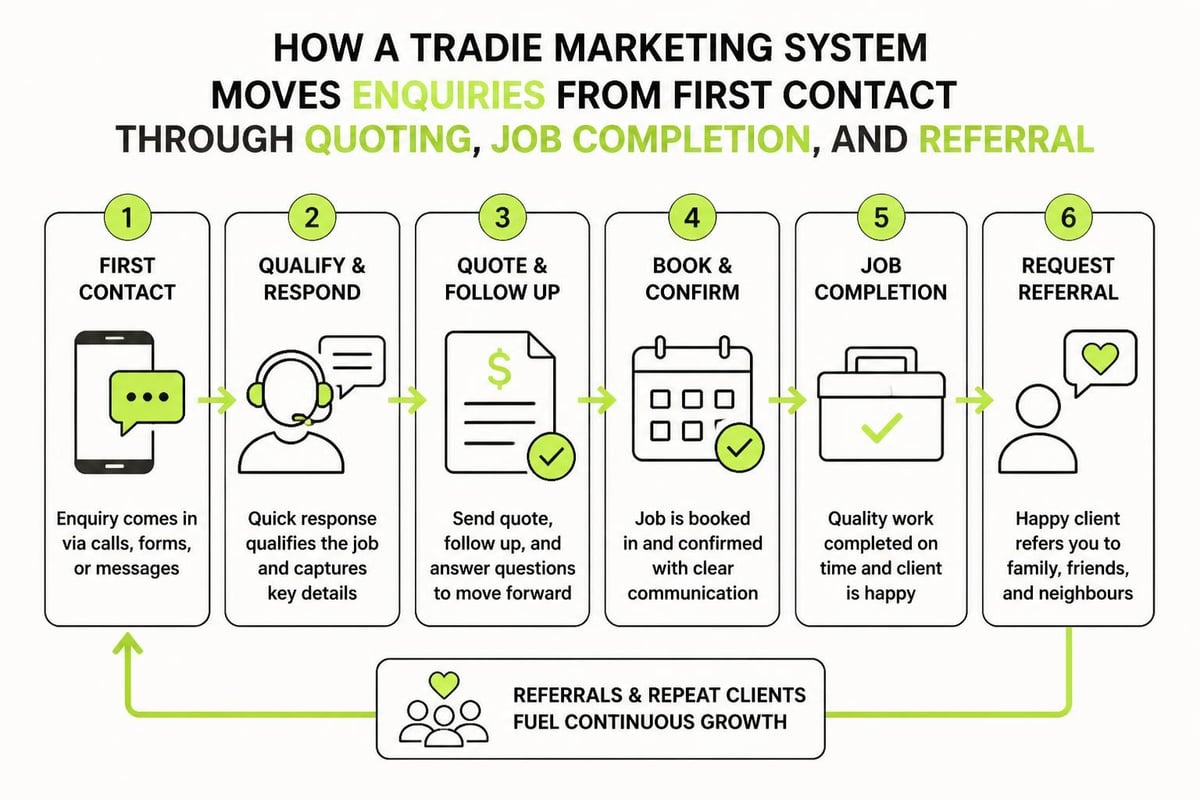 Marketing system workflow for tradies