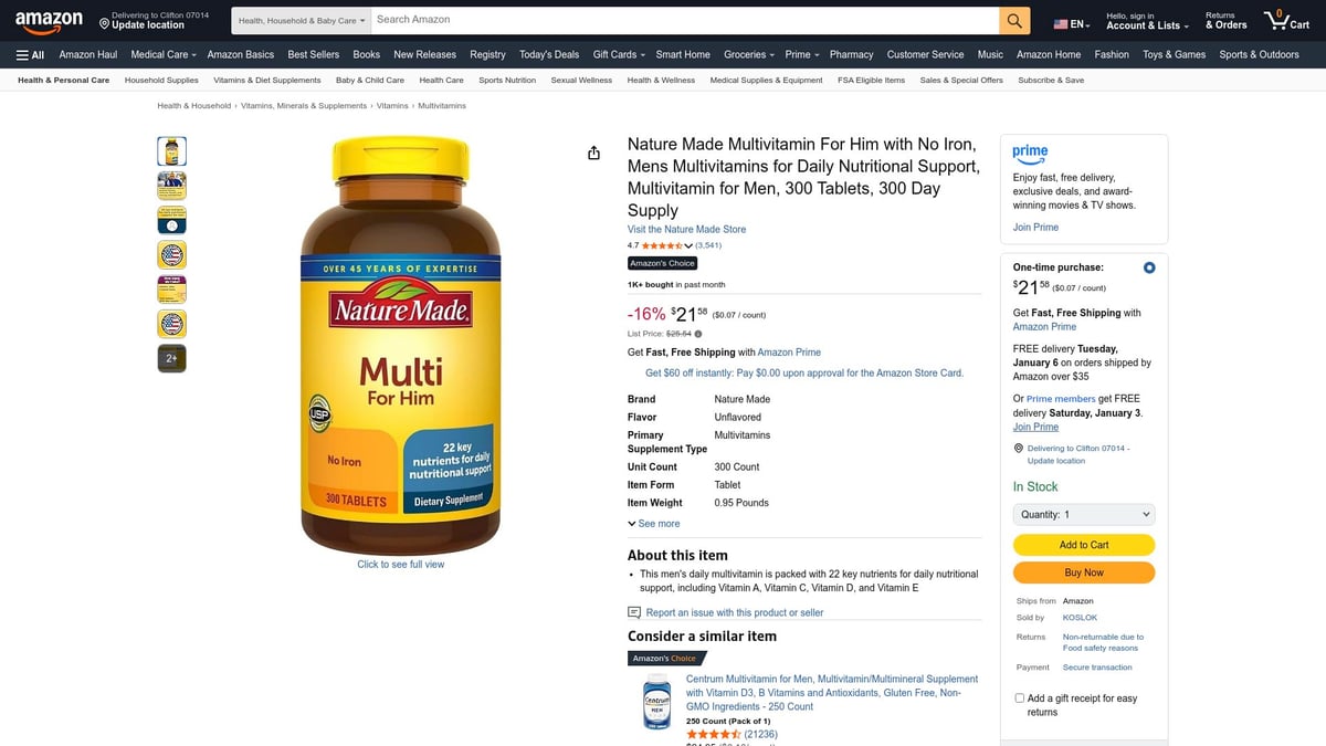 8 Best Vitamins For Men in 2026 for Energy and Wellness - Nature Made Men's Multi