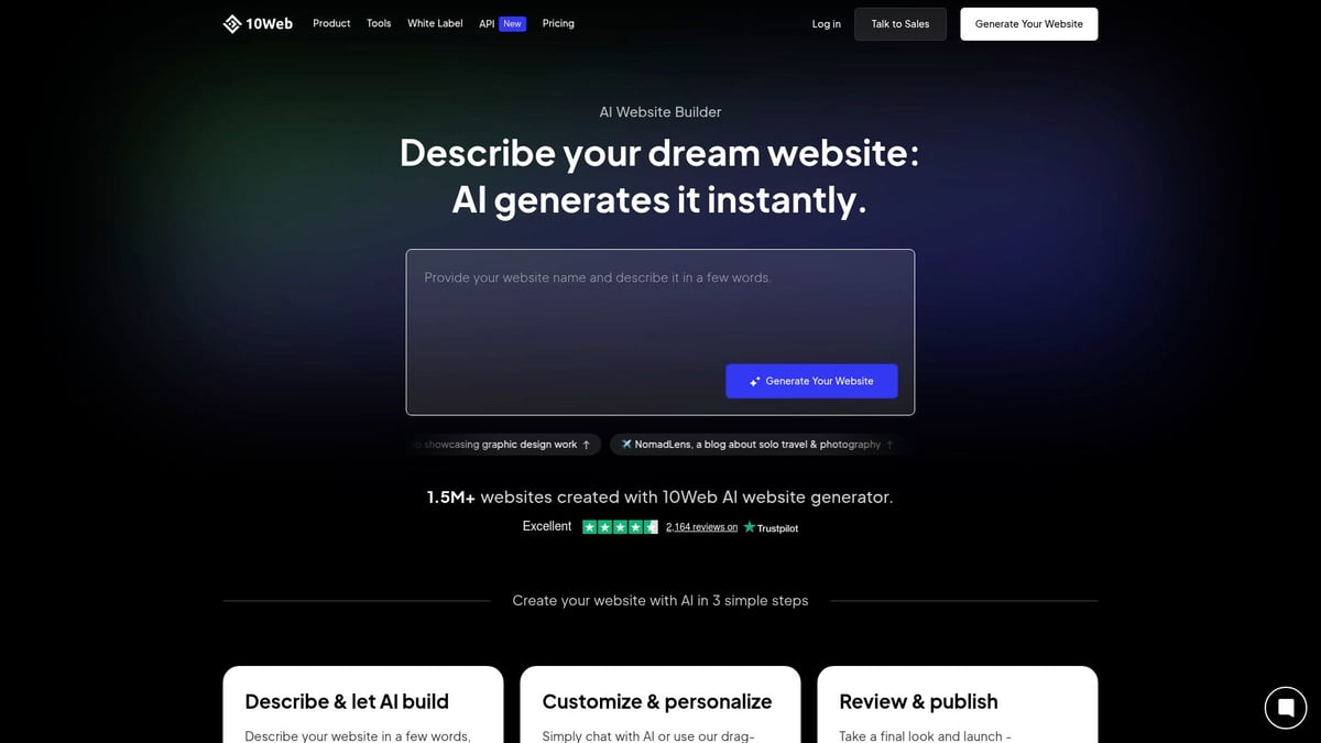 7 Nejlepších Ai Pro Tvorbu Webů, Které Musíte Zkusit 2025 - 10Web AI Website Builder