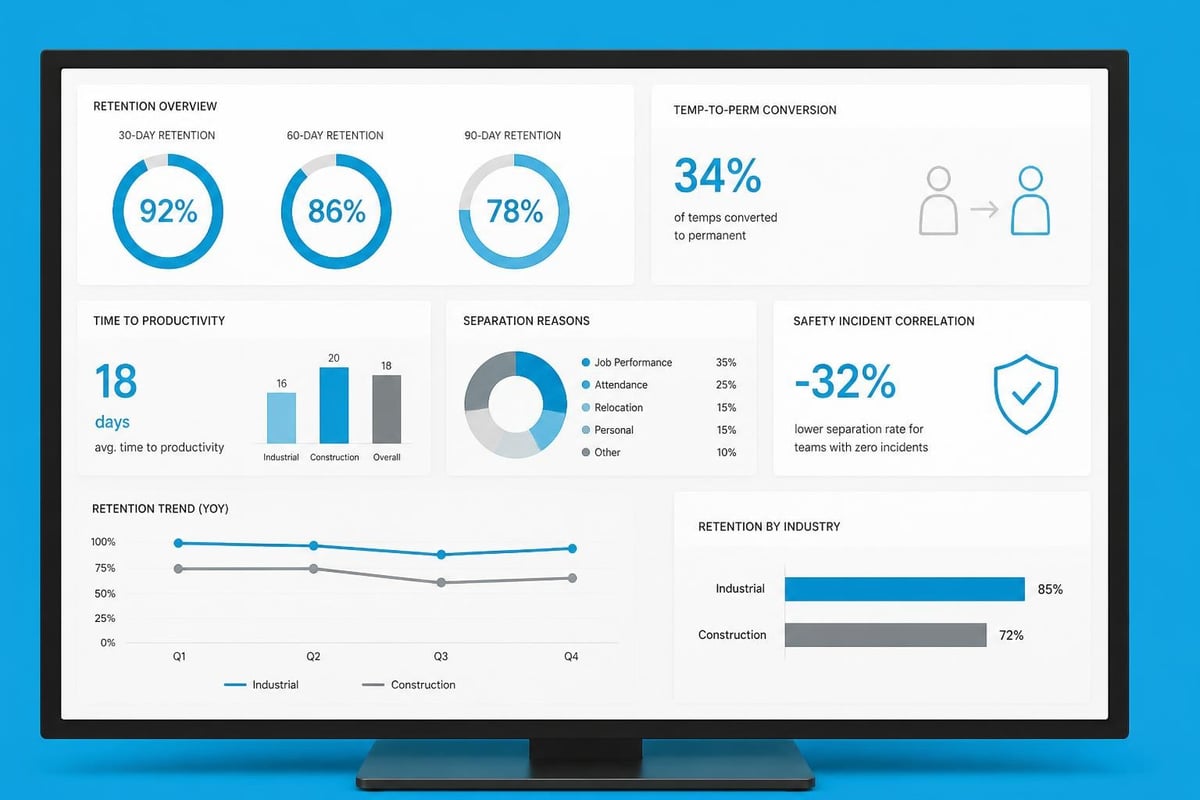 Staffing agency retention metrics dashboard