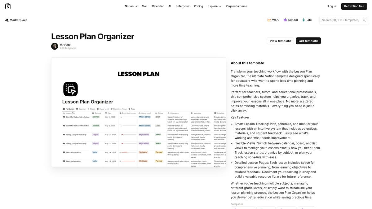 Top 7 Lesson Templates for Teachers to Streamline Planning 2026 - Lesson Plan Organizer – Notion