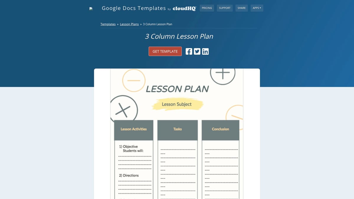 Top 7 Lesson Templates for Teachers to Streamline Planning 2026 - 3 Column Lesson Plan – Google Docs Templates
