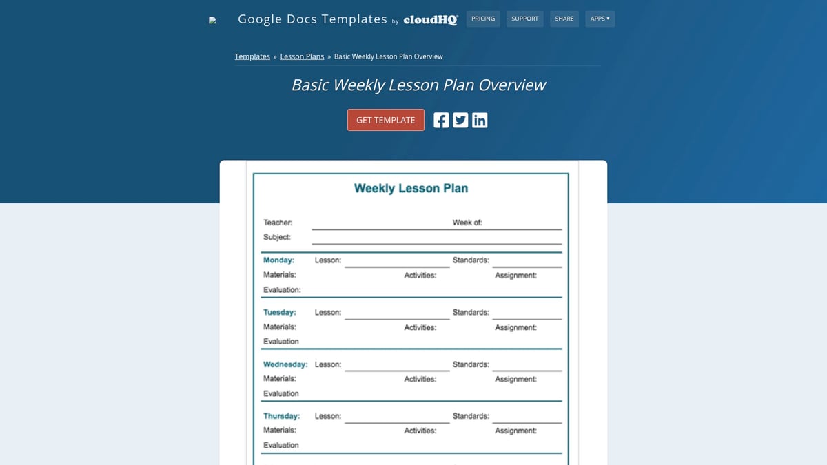 Top 7 Lesson Templates for Teachers to Streamline Planning 2026 - Basic Weekly Lesson Plan Overview – Google Docs Templates