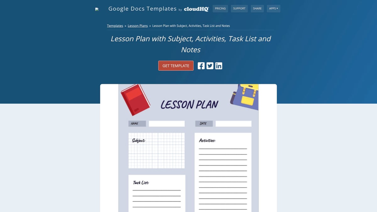 Top 7 Lesson Templates for Teachers to Streamline Planning 2026 - Lesson Plan with Subject, Activities, Task List and Notes – Google Docs Templates