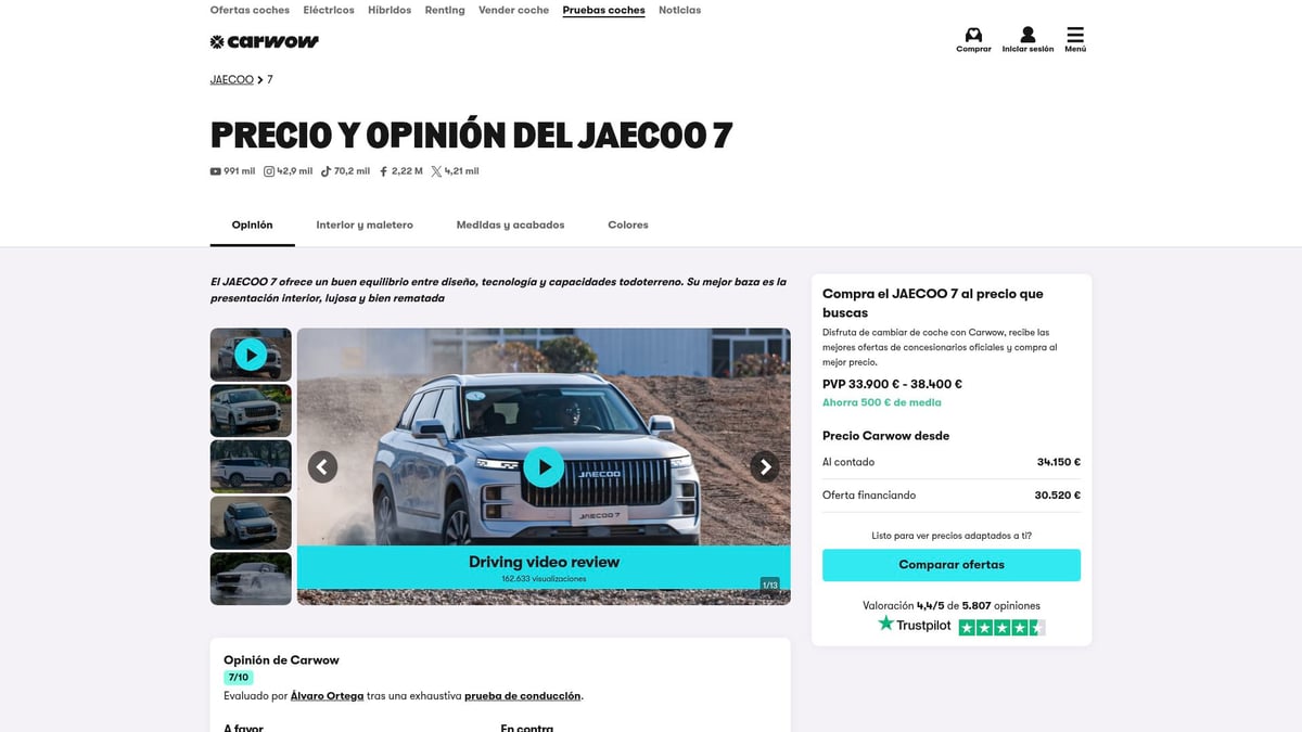 Top 10 Coches Chinos en España Que Sorprenden en 2025 - Jaecoo 7