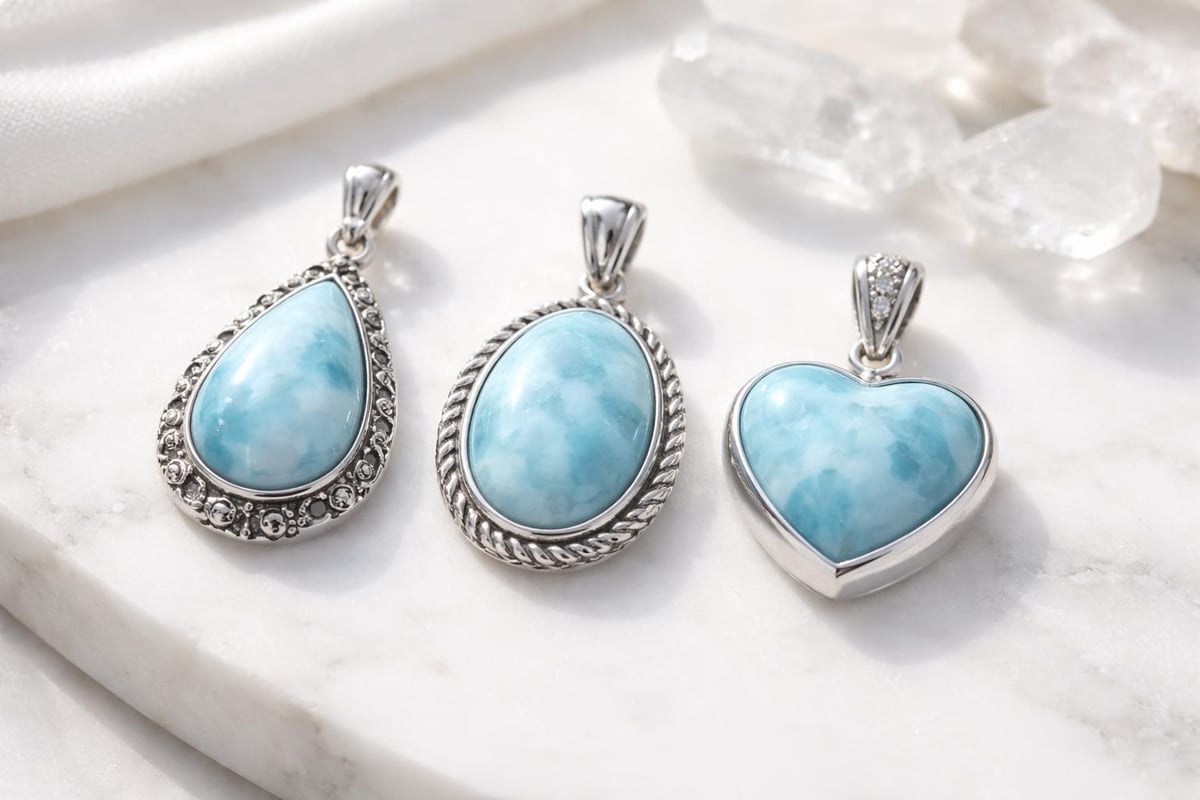Silver pendant with natural gemstones