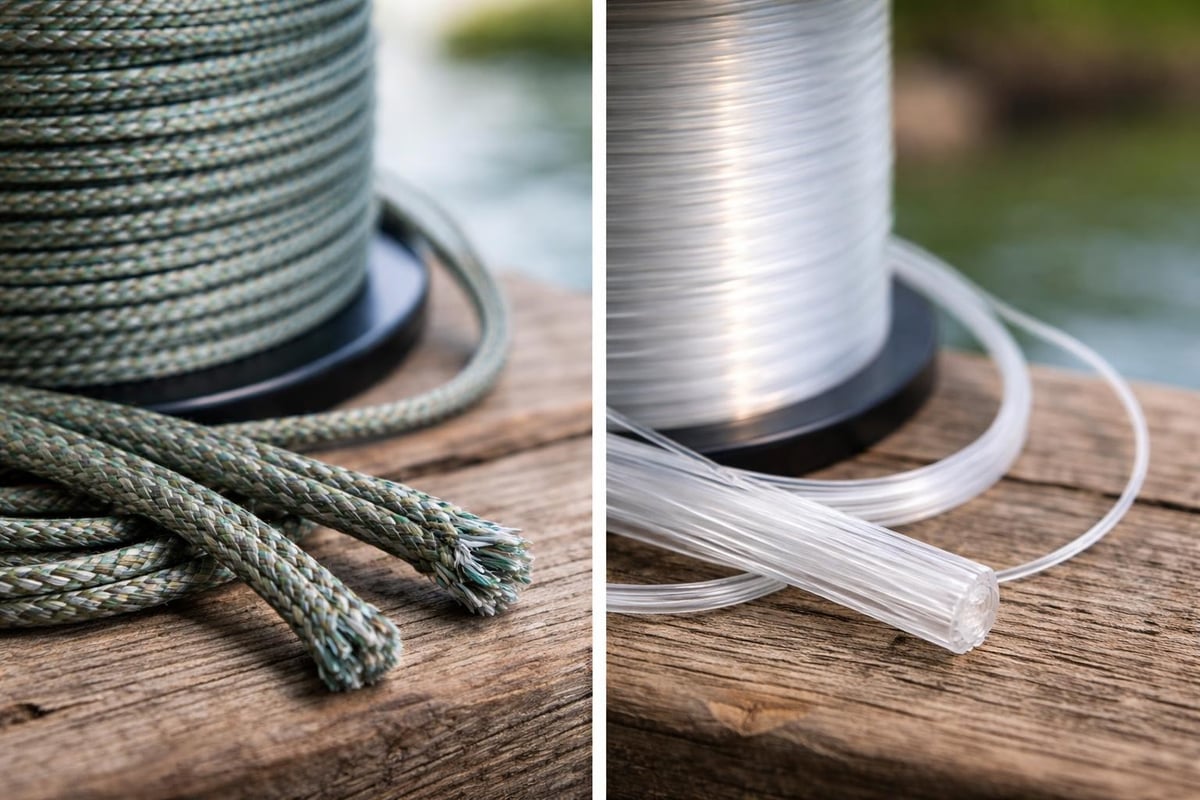 Braided vs monofilament fishing line construction