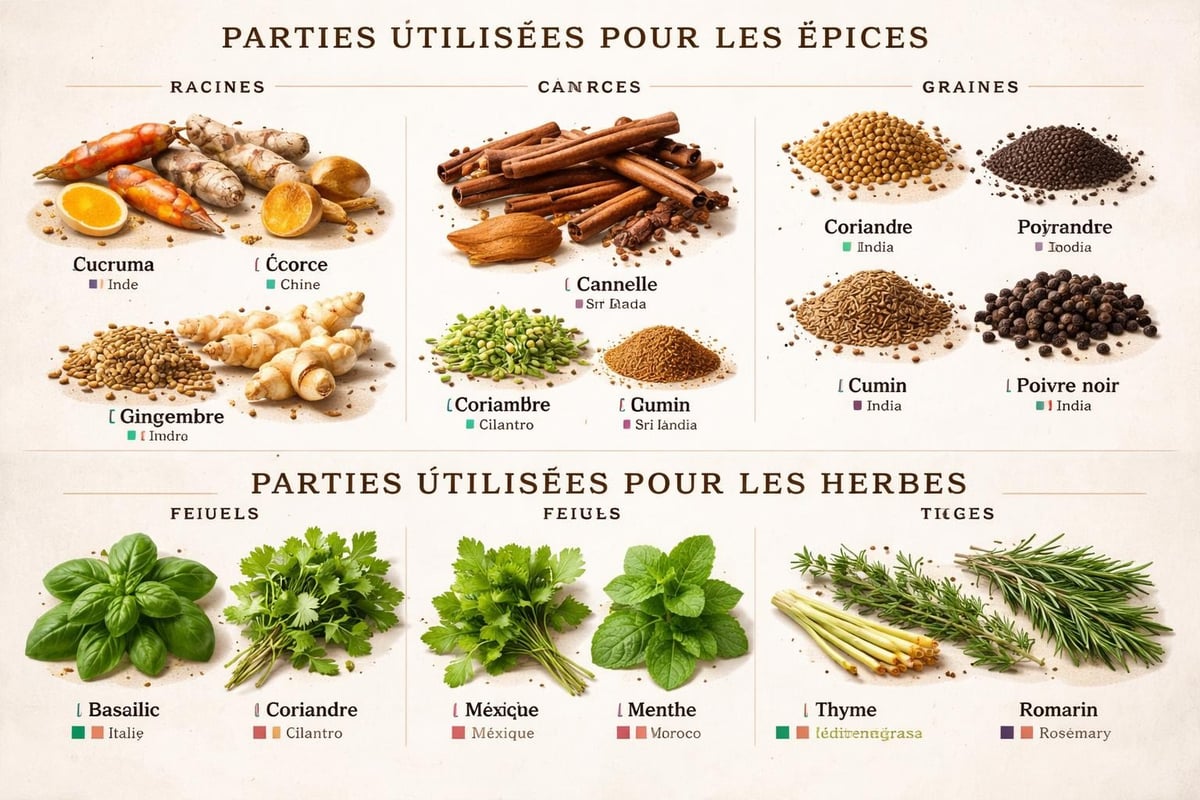 Épices et herbes : origines botaniques