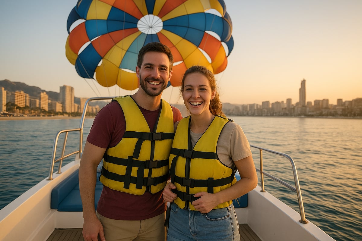 Motos de Agua Benidorm - article b0406721 2992 4e19 a17 fotografia realista de una pareja sonriente en el 1 ppoco9 Cómo Reservar Parasailing en Pareja en Benidorm: Paso a Paso