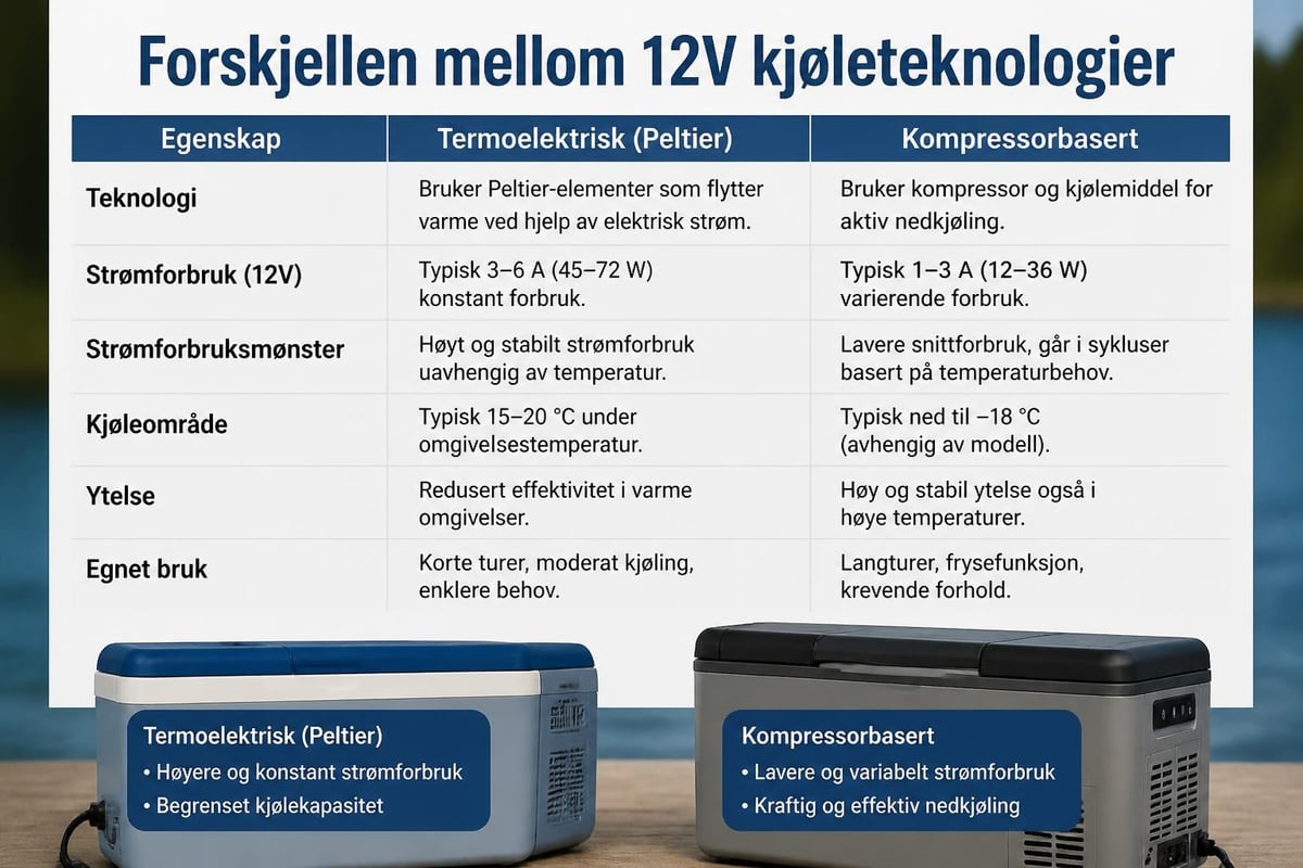 12V kjøleboks teknologier sammenligning