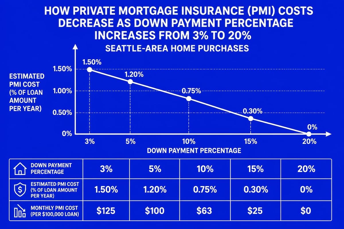 PMI cost comparison across down payment percentages