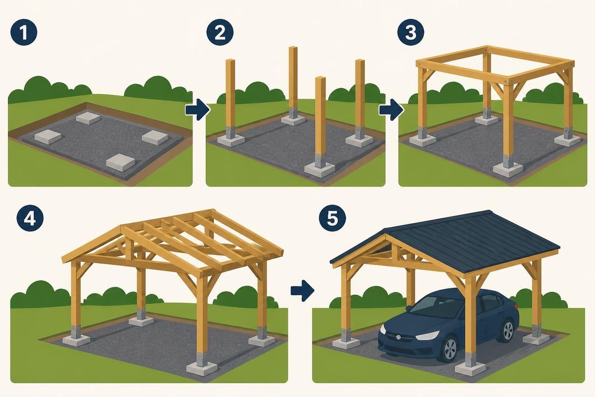 Carport installation stages