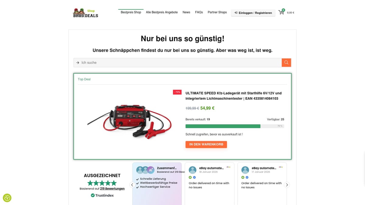 7 Today Show Deals 2026, Die Sie Nicht Verpassen Sollten - ULTIMATE SPEED Kfz-Ladegerät mit Starthilfe 6V/12V und integriertem Lichtmaschinentester – shop.bros.deals