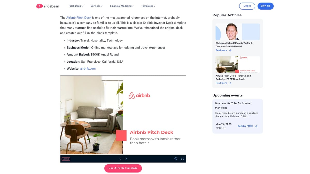 10 Inspirierende Startup Pitch Deck Ideen für 2026 - Airbnb Pitch Deck Template