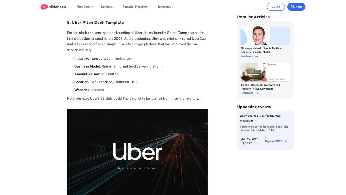 10 Inspirierende Startup Pitch Deck Ideen für 2026 - Uber Pitch Deck Template