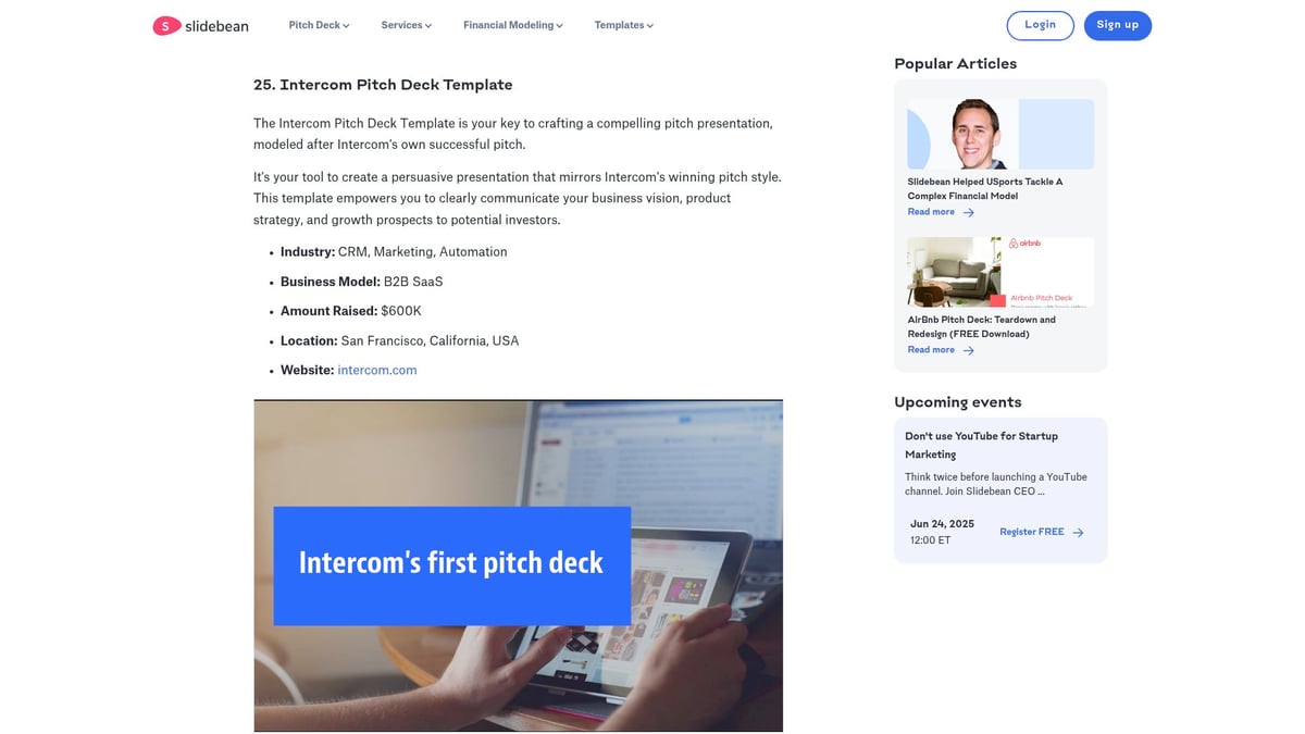 10 Inspirierende Startup Pitch Deck Ideen für 2026 - Intercom Pitch Deck Template