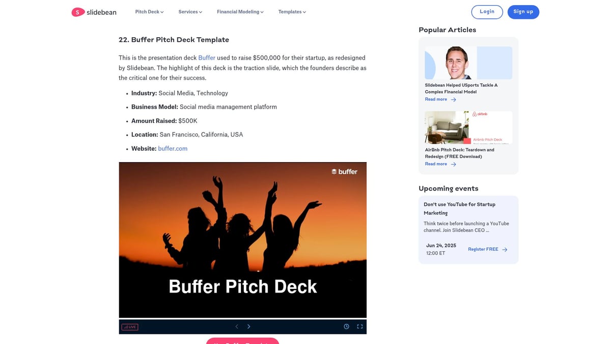 10 Inspirierende Startup Pitch Deck Ideen für 2026 - Buffer Pitch Deck Template