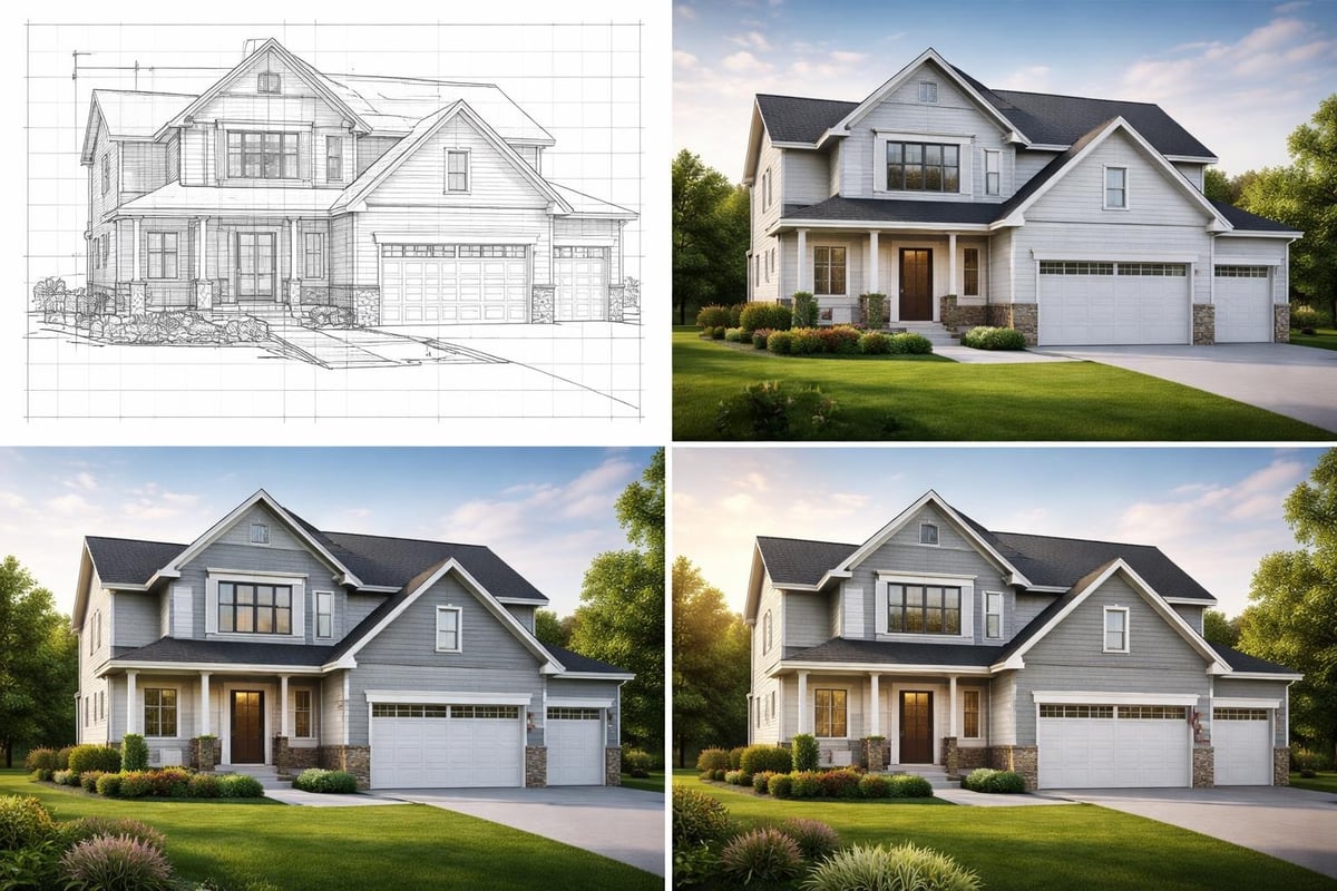 3D house rendering workflow stages