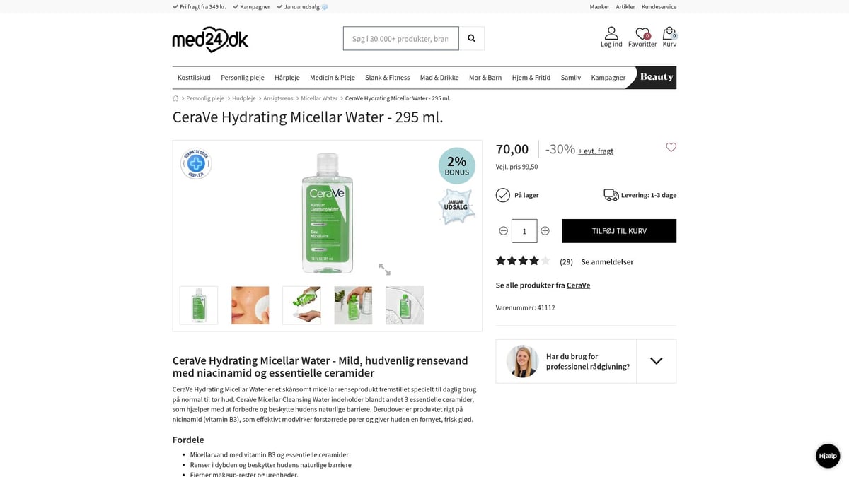 7 Bedste Micellar Water i 2026: Skånsom Rens for Alle Hudtyper - CeraVe Hydrating Micellar Water
