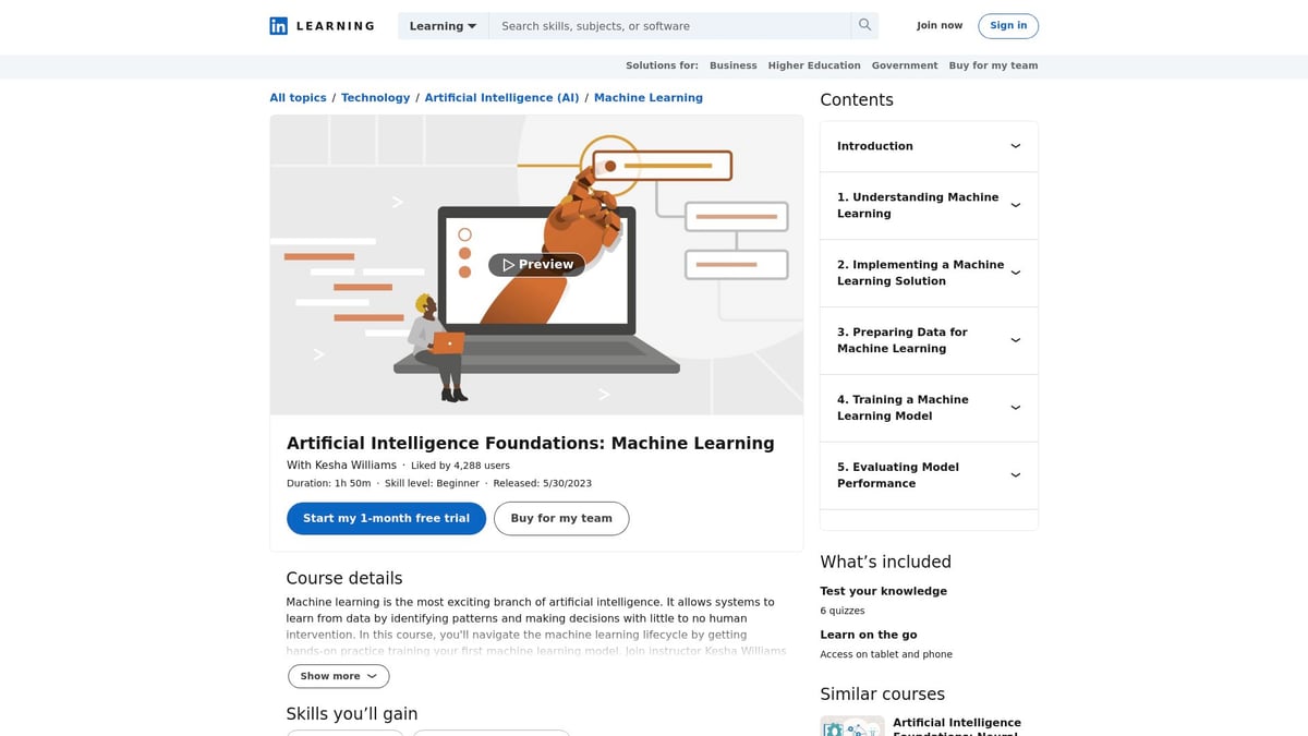 9 Essential AI Courses For Working Professionals In 2025 - LinkedIn Learning: Artificial Intelligence Foundations