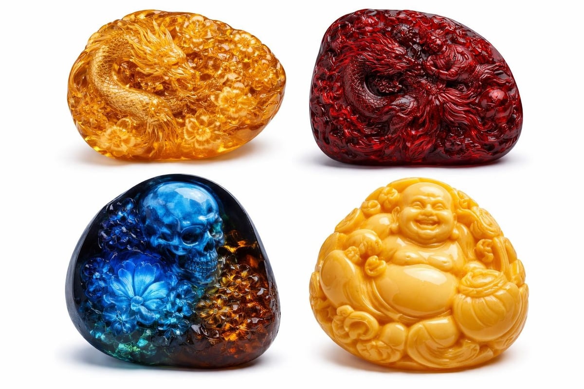 Amber color varieties and carving potential