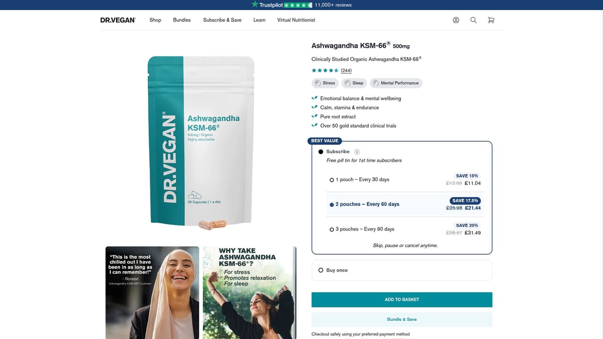 8 Best Brain Food Supplements to Sharpen Your Mind in 2026 - Ashwagandha KSM-66® by DR.VEGAN