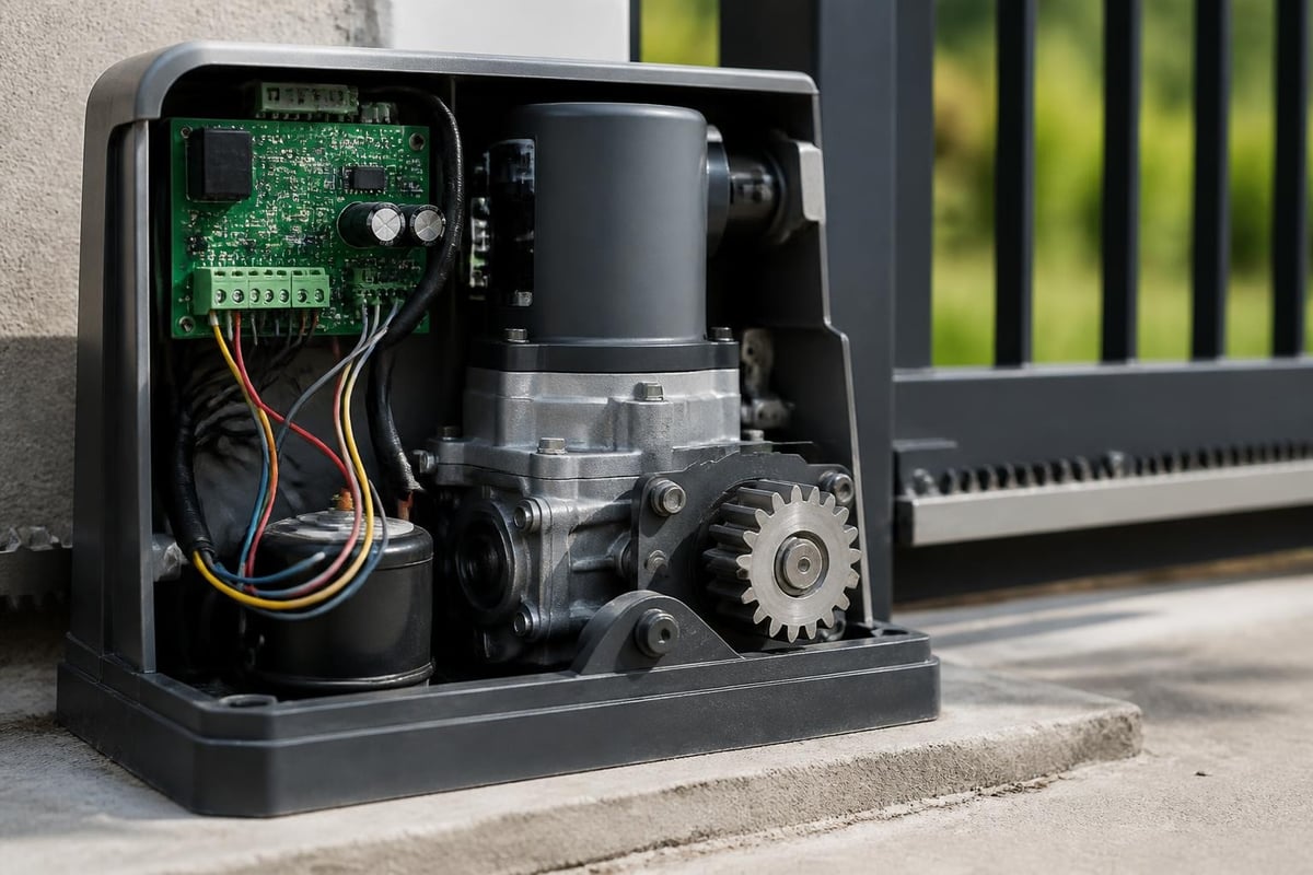 Electric gate motor component interaction