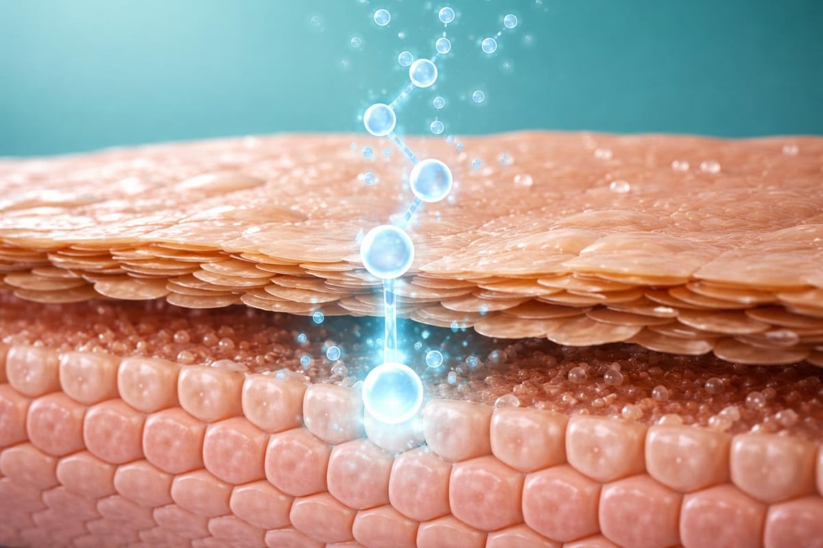 Glycolic acid molecule penetrating skin layers