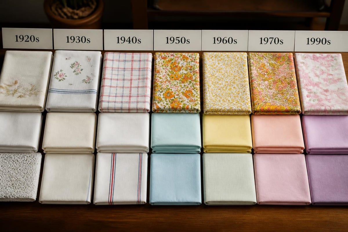 Timeline of vintage sheet characteristics