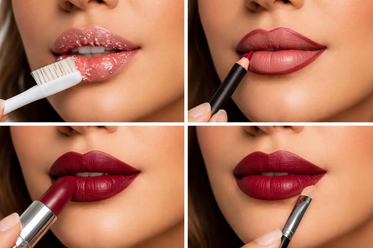 Burgundy lip application steps