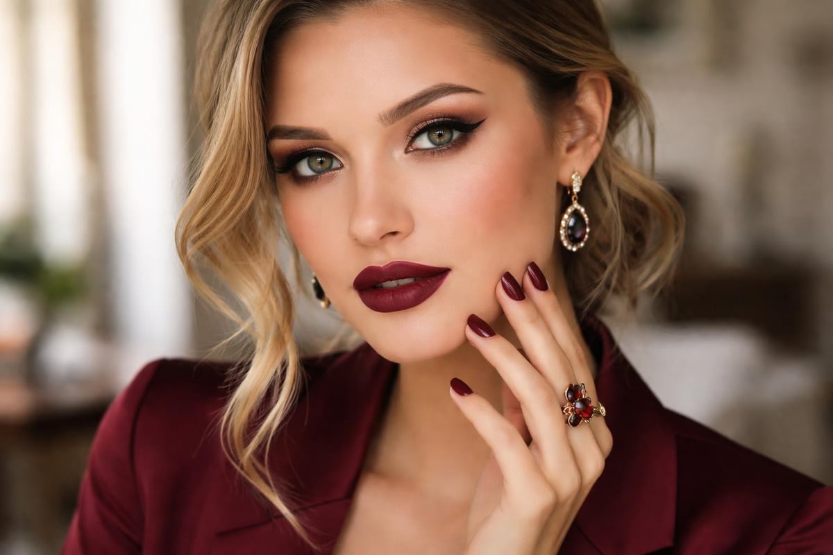 Complete burgundy beauty look