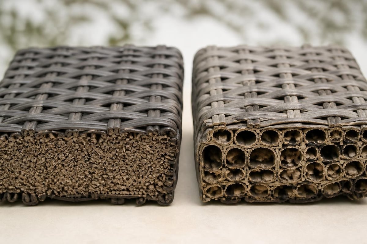 Synthetic rattan material construction