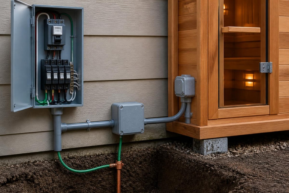 Outdoor sauna electrical setup