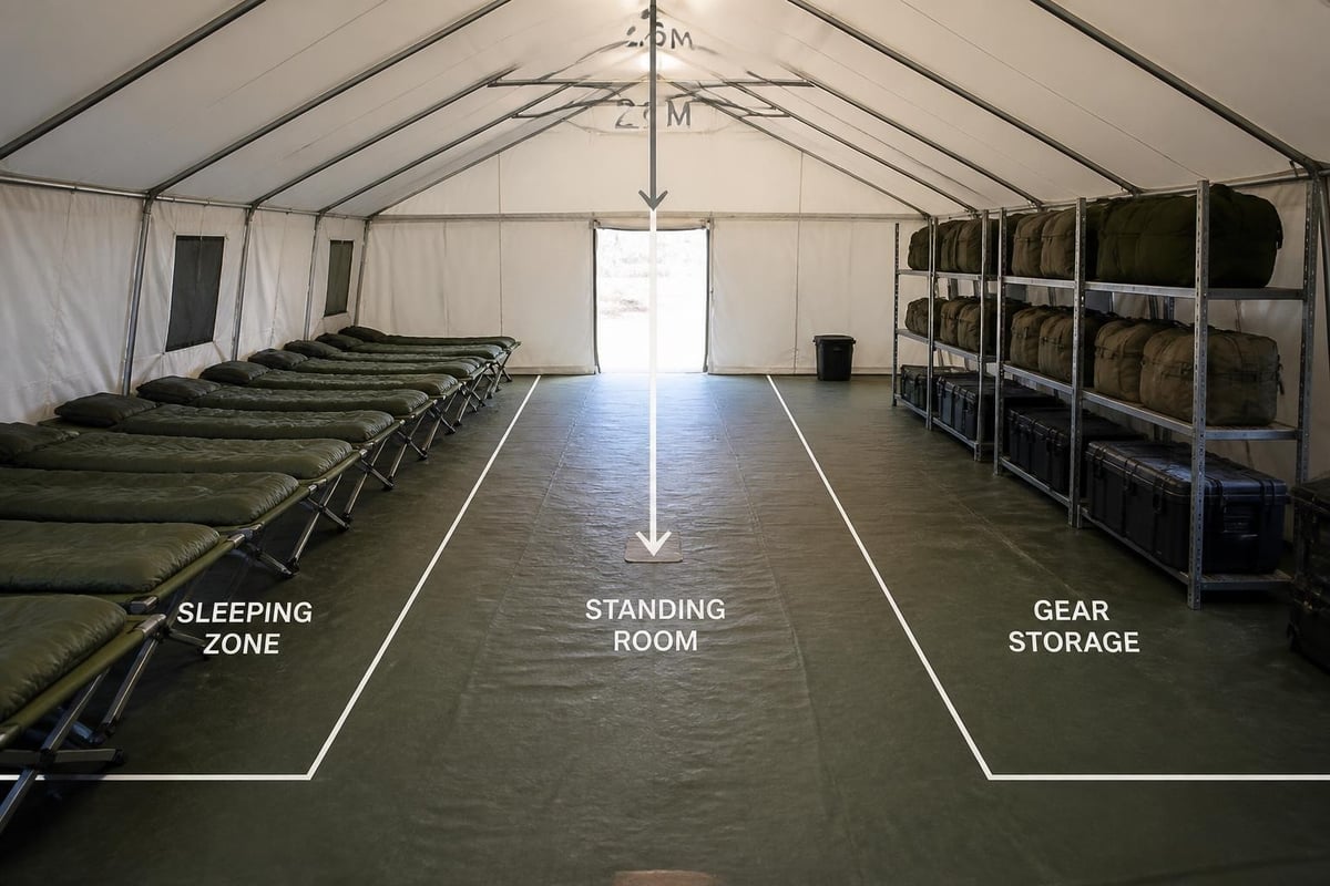 Twenty person tent interior layout