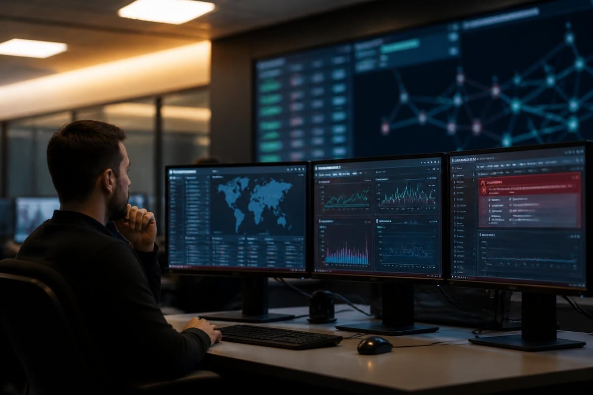 Network monitoring dashboard showing real-time threat detection