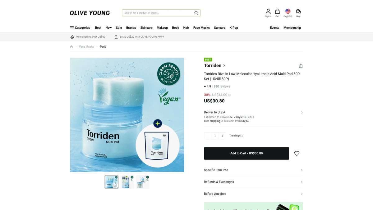 8 Viral Korean Skincare Products Taking Over in 2026 - Torriden Dive-in Low Molecular Hyaluronic Acid Multi Pad