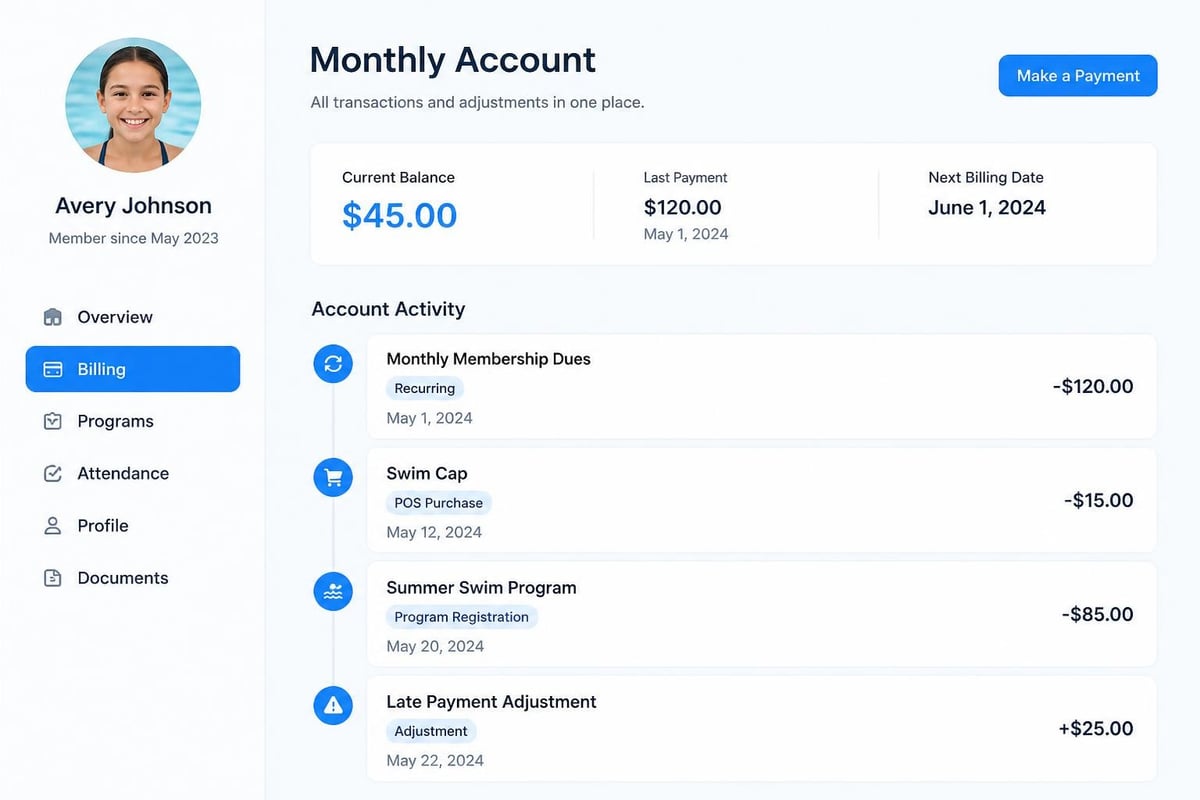 Member account activity combining POS and invoices