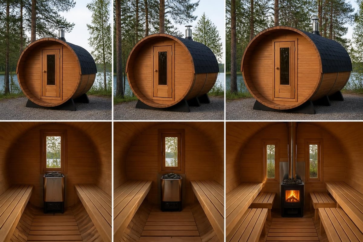 Cedar barrel sauna sizing and heating options