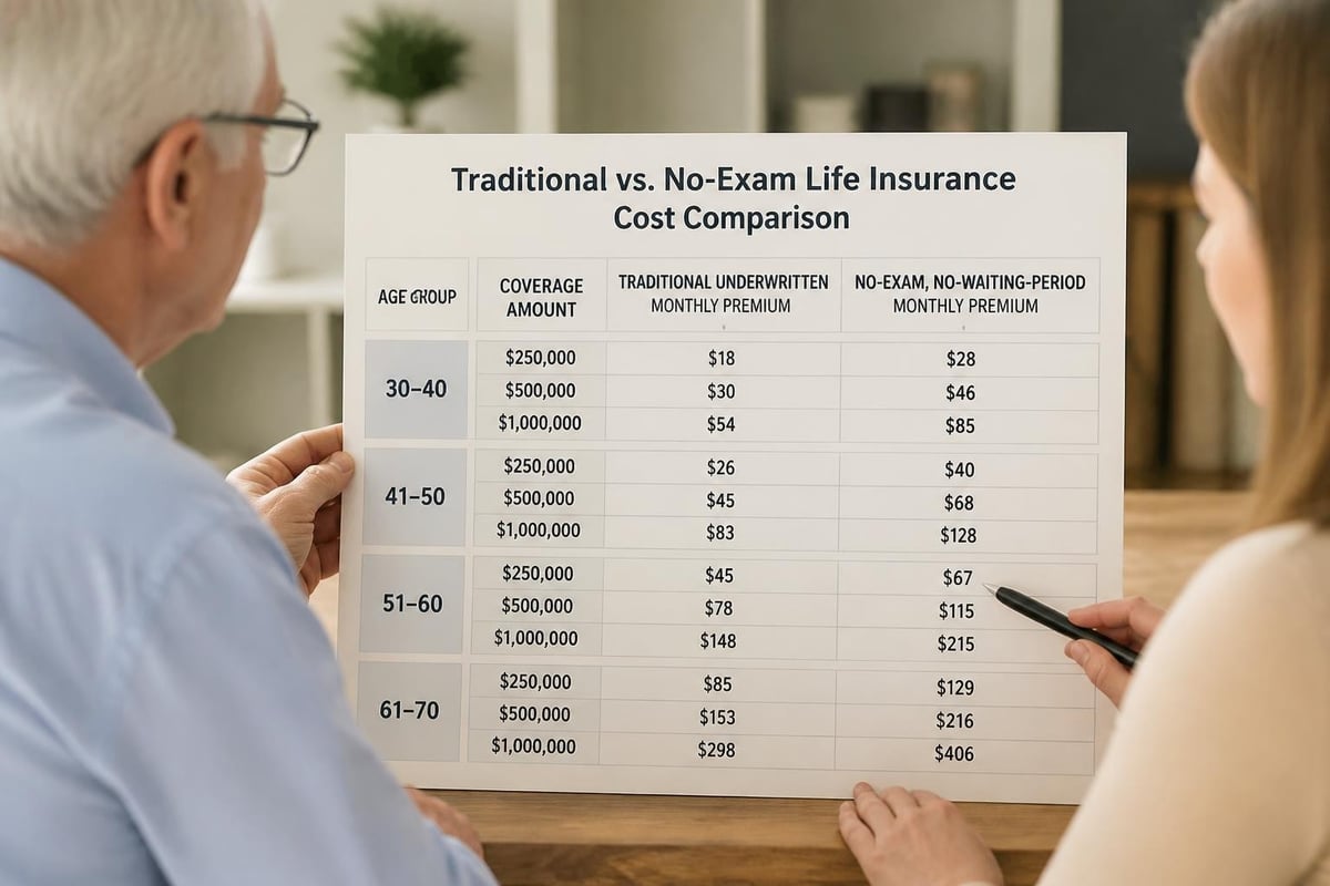 Life Insurance No Medical Exam No Waiting Period 2026 2 Premium comparison chart