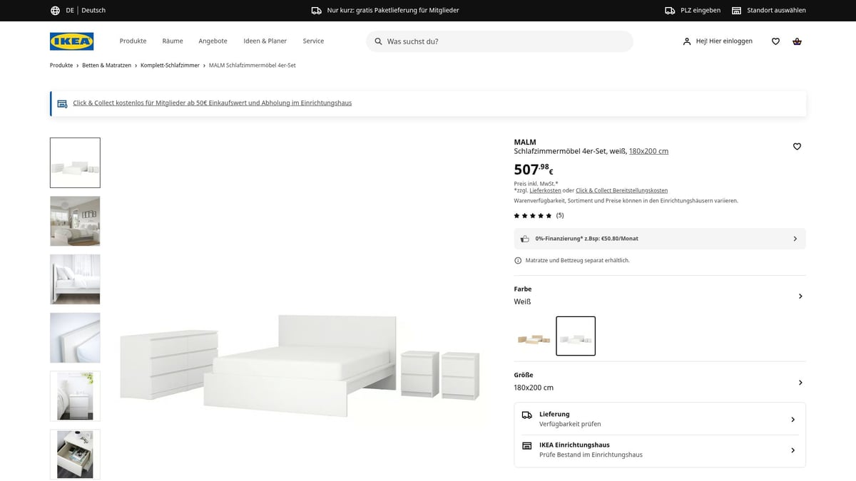 7 Stilvolle Schlafzimmer Komplett Ikea Ideen für 2026 - 1. MALM Schlafzimmermöbel 4er-Set – Minimalistische Eleganz