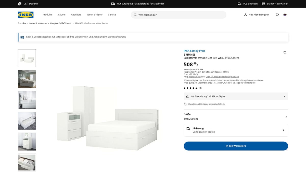 7 Stilvolle Schlafzimmer Komplett Ikea Ideen für 2026 - 2. BRIMNES Schlafzimmermöbel 3er-Set – Stauraumwunder für kleine Räume