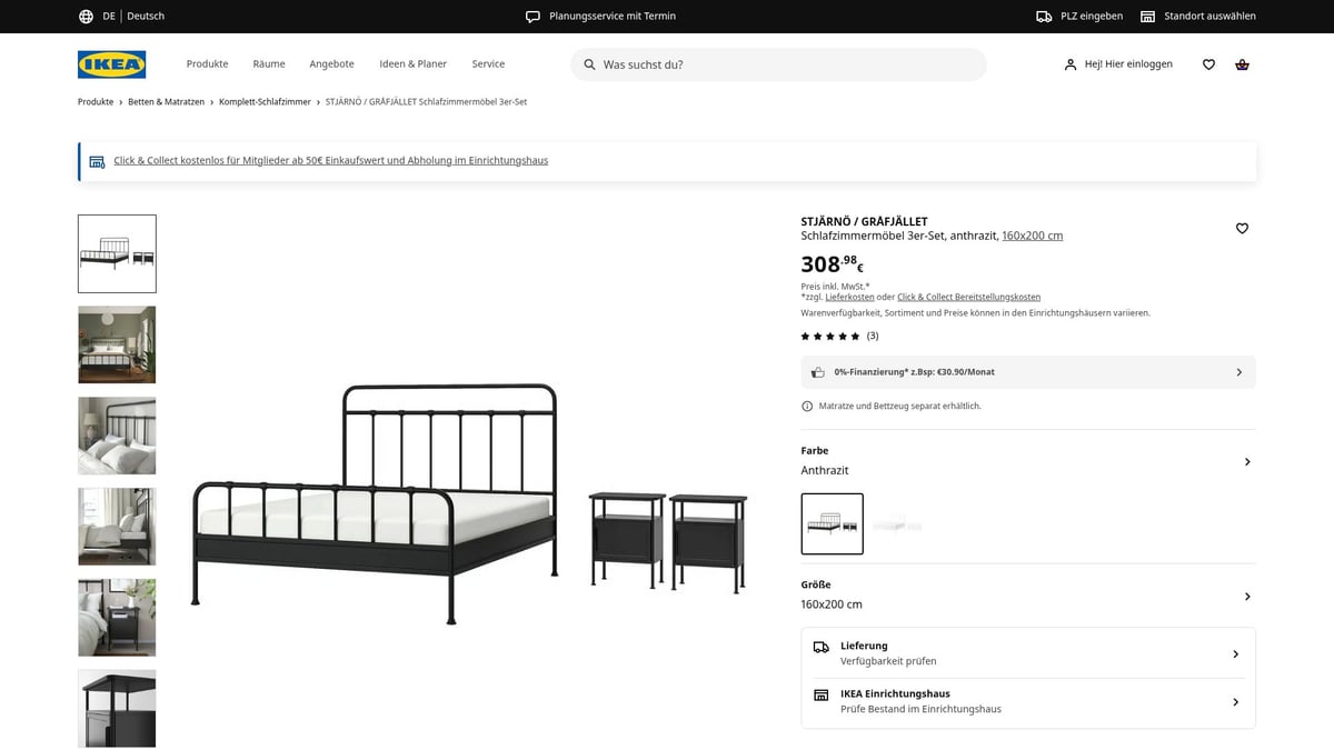 7 Stilvolle Schlafzimmer Komplett Ikea Ideen für 2026 - 5. STJÄRNÖ/GRÅFJÄLLET Schlafzimmermöbel 3er-Set – Metallischer Retro-Look