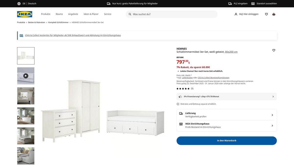 7 Stilvolle Schlafzimmer Komplett Ikea Ideen für 2026 - 6. HEMNES Schlafzimmermöbel 3er-Set – Skandinavische Gemütlichkeit