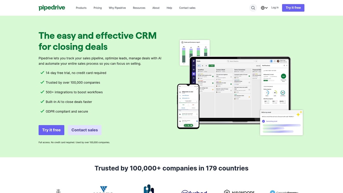 6 Best AI CRM Tools Transforming Business in 2026 - Pipedrive with AI Sales Assistant