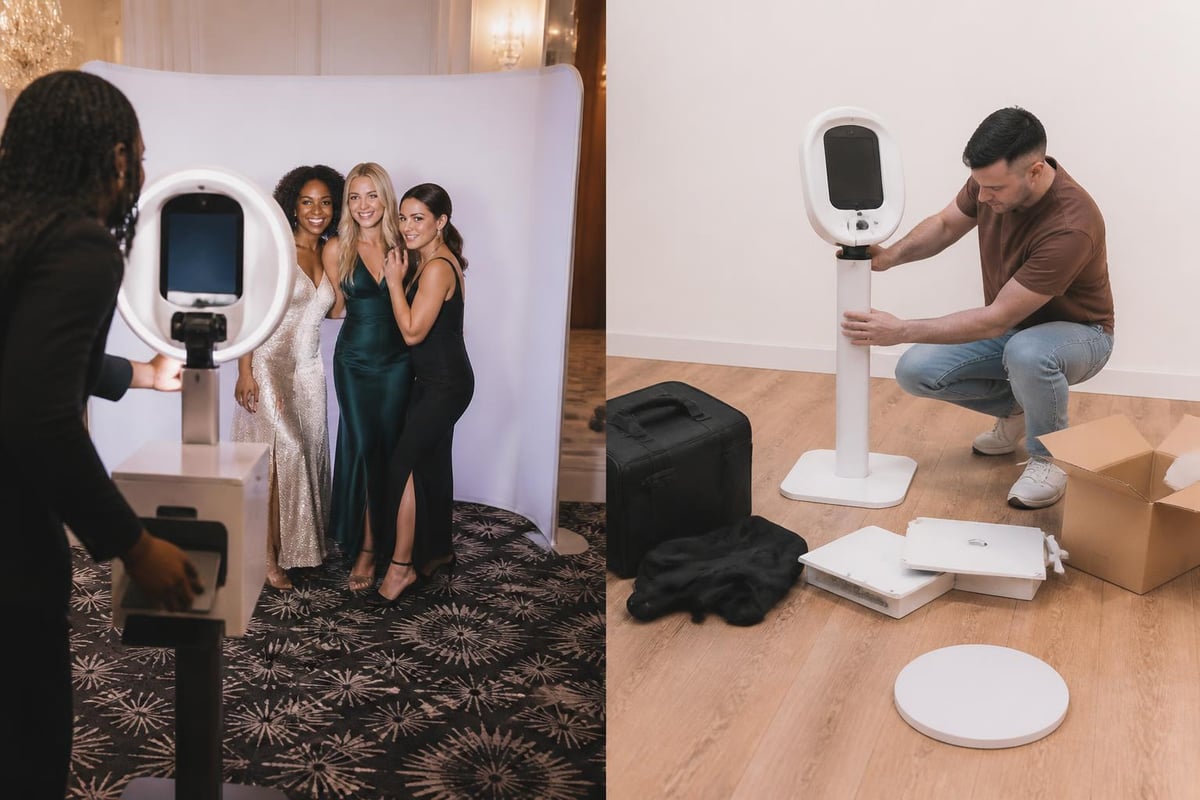 Comparison of traditional staffed photo booth rentals versus modern DIY shipping models