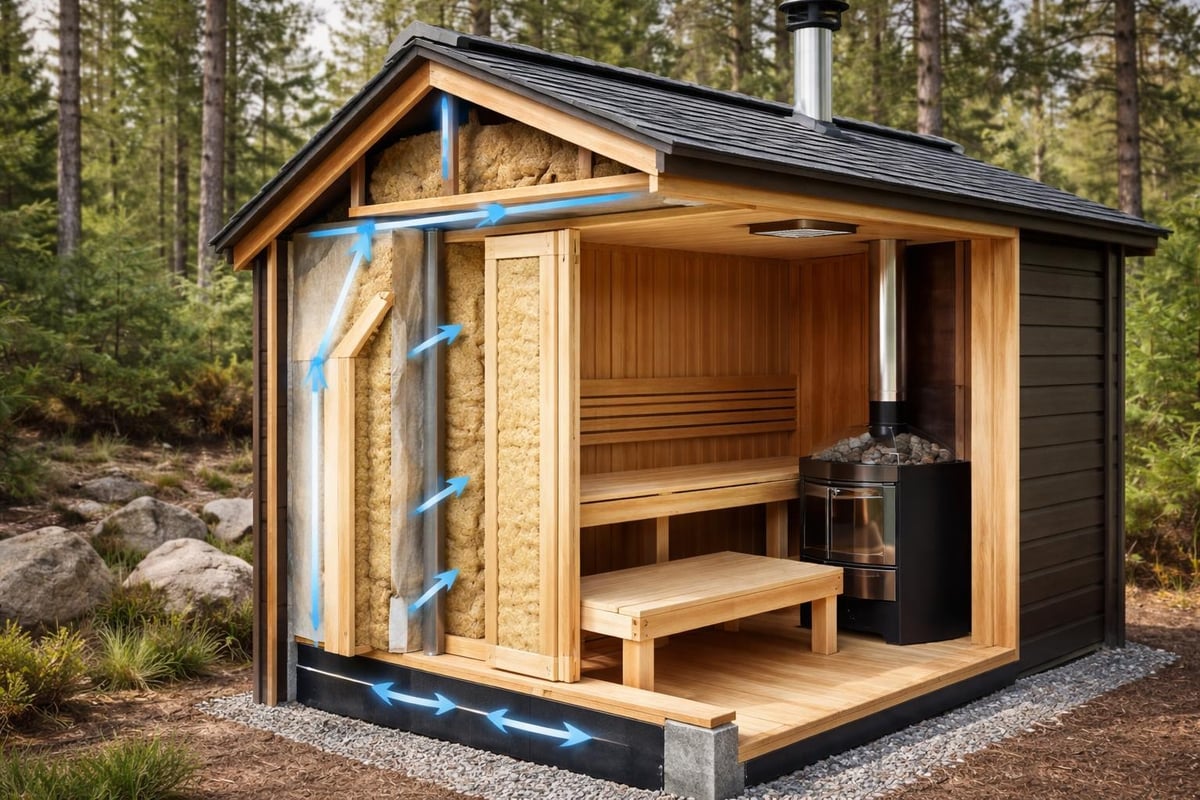 Cabin sauna construction layers