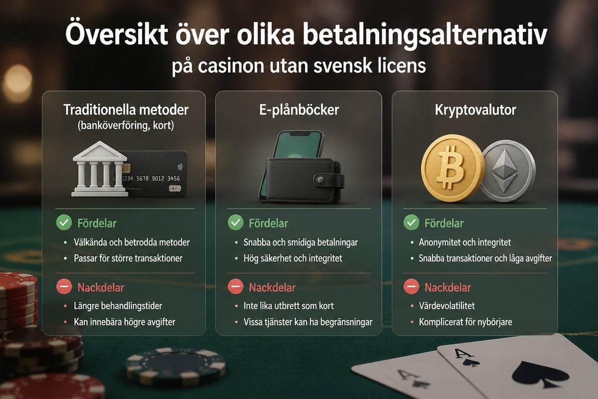Casinon utan licens: Guide 2026 för svenska spelare 3 Betalningsmetoder casinon