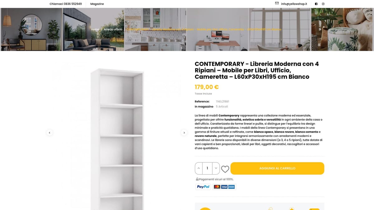 7 Idee Brillanti di Libreria Design Moderno per il 2026 - Libreria Moderna con 4 Ripiani “Contemporary” – Minimalismo e Versatilità