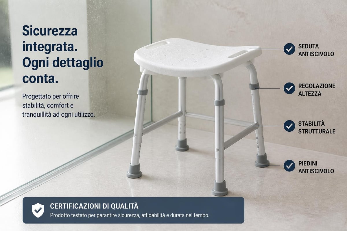 Caratteristiche di sicurezza sgabello doccia